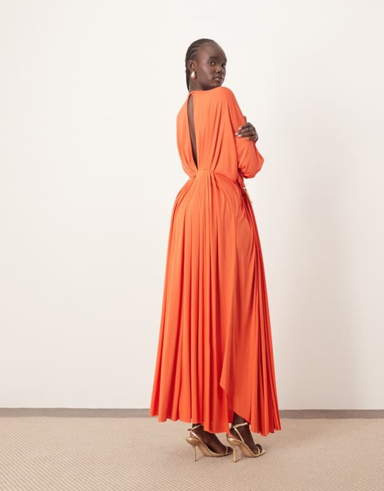 ARRANGE soft pleat maxi dress with hardware detail in red - Image 4
