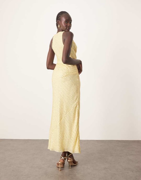 ARRANGE embellished crystal drape maxi dress with twist detail in lemon - Image 4