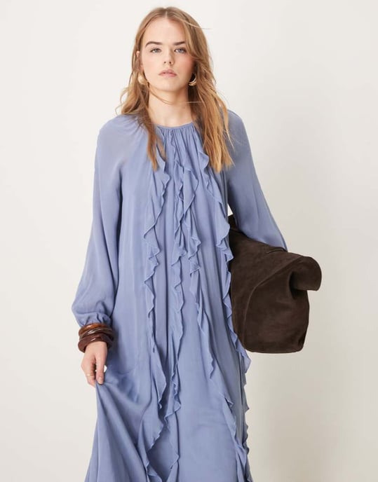 Nobody's Child Dixie frill boho midi dress in pale blue - Image 2
