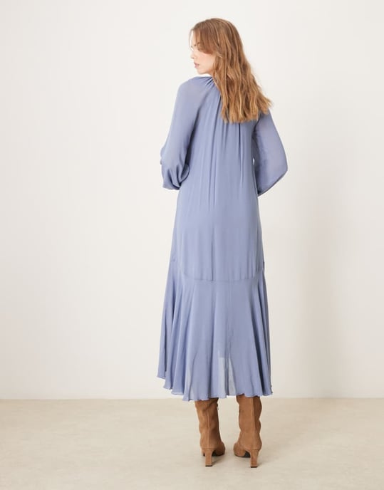 Nobody's Child Dixie frill boho midi dress in pale blue - Image 4