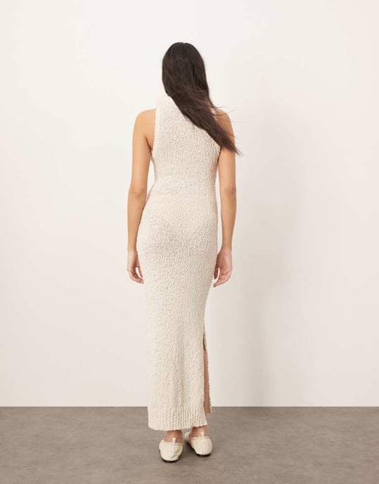 ARRANGE boucle open knit racer maxi dress in off white - Image 2
