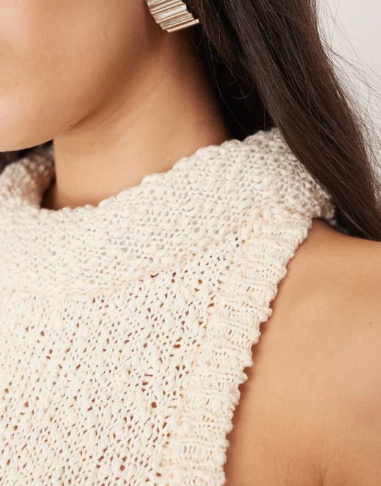 ARRANGE boucle open knit racer maxi dress in off white - Image 3