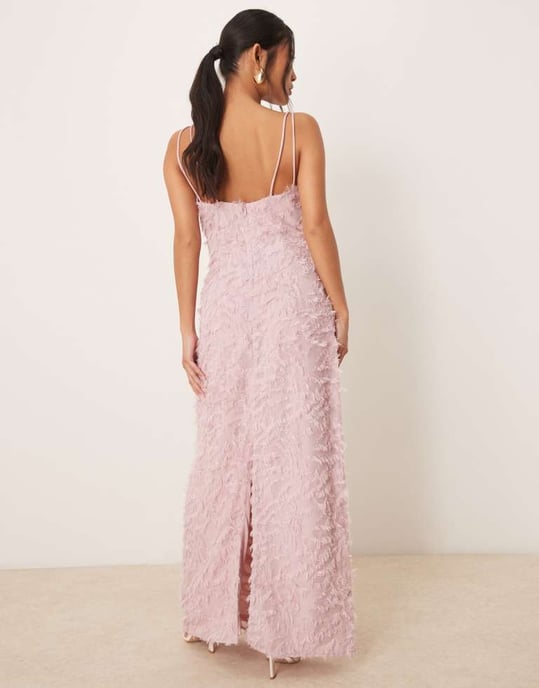 Vila Petite cowl neck textured cami maxi dress in rose pink - Image 3