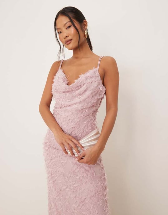 Vila Petite cowl neck textured cami maxi dress in rose pink - Image 4