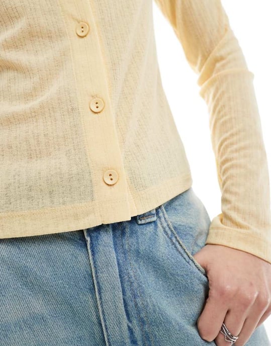 ASOS DESIGN shrunken button up dry handle rib cardigan in buttermilk - Image 2