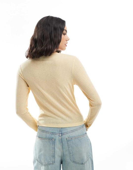 ASOS DESIGN shrunken button up dry handle rib cardigan in buttermilk - Image 3