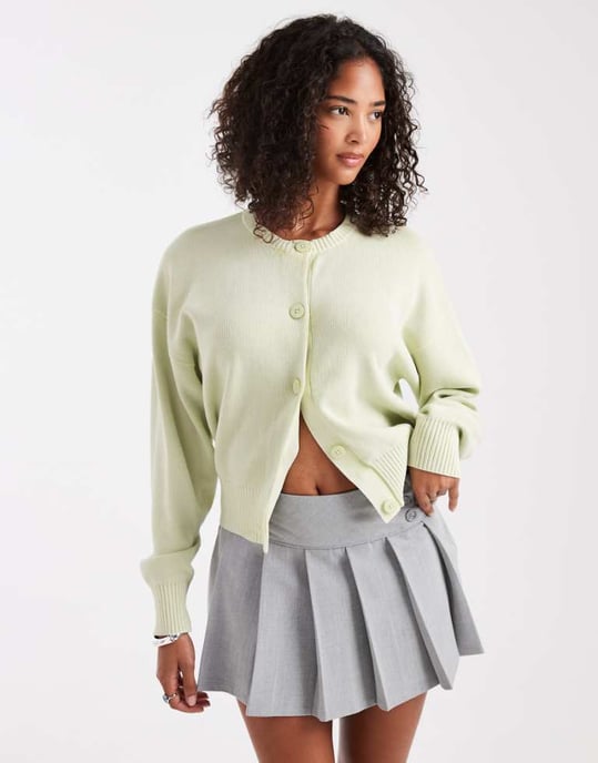 ASOS DESIGN crew neck acid washed cardigan in sage - Image 1