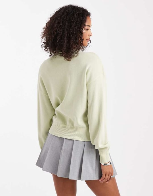 ASOS DESIGN crew neck acid washed cardigan in sage - Image 2