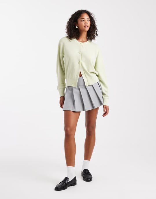 ASOS DESIGN crew neck acid washed cardigan in sage - Image 4