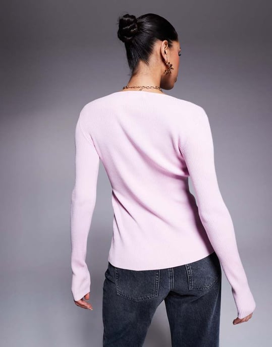 Kaiia exclusive button through split front longline cardigan in fondant pink - Image 3