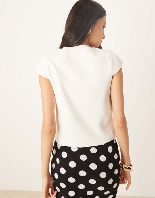ASOS DESIGN knitted structured cap sleeve cardigan in cream - Image 3