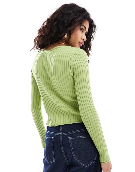 ONLY tie front knitted cardigan in green - Image 3