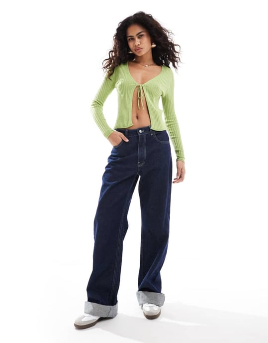 ONLY tie front knitted cardigan in green - Image 4