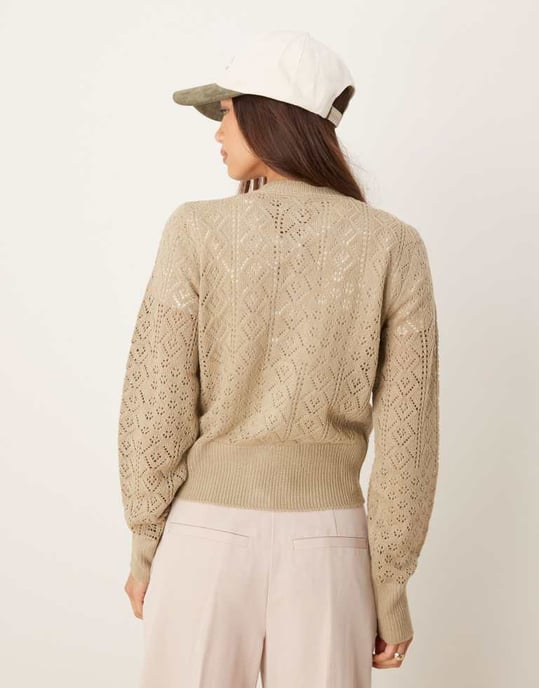ASOS DESIGN open stitch cardigan with deep rib hem in mocha - Image 3