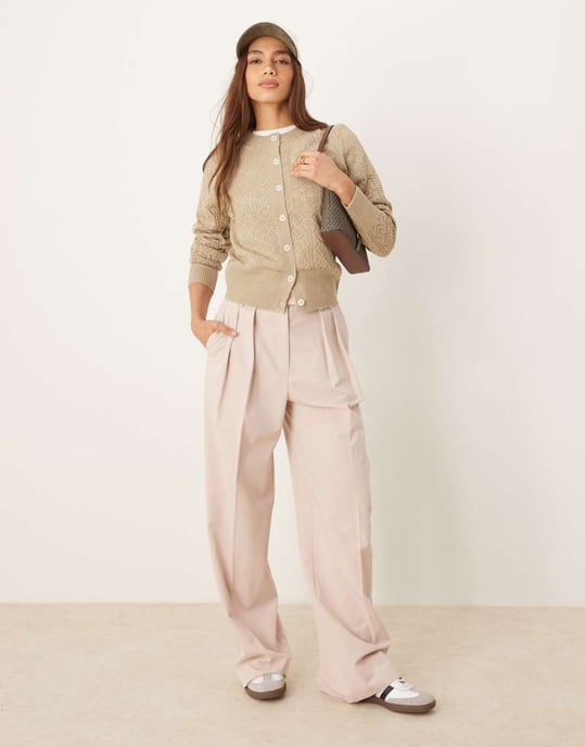 ASOS DESIGN open stitch cardigan with deep rib hem in mocha - Image 4