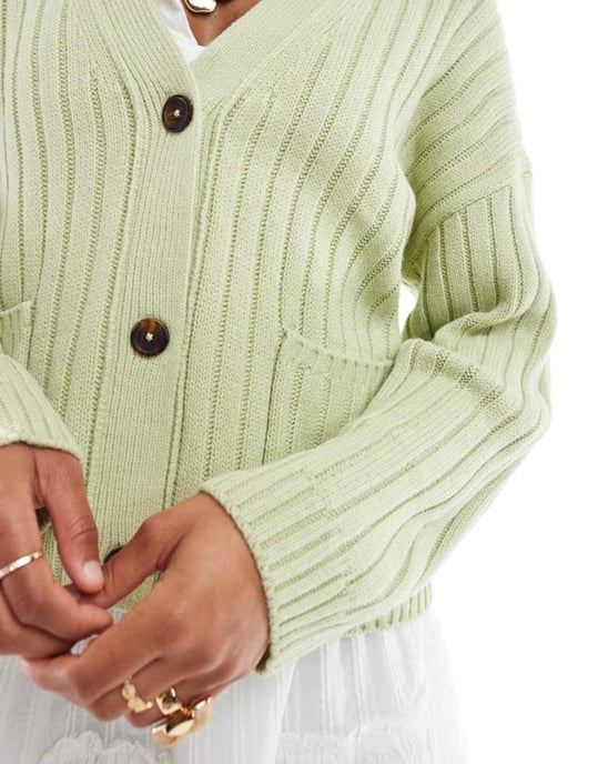 ASOS DESIGN boxy longline cardigan in rib in sage - Image 4