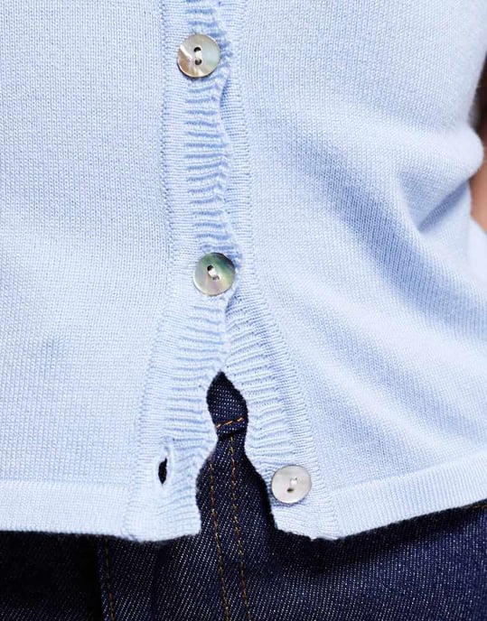 Kaiia exclusive scallop button front short sleeve cardigan in light blue - Image 4