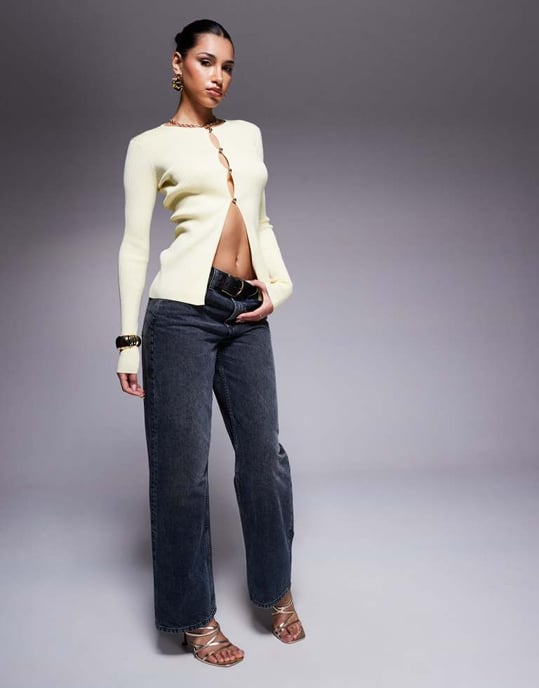 Kaiia exclusive button through split front longline cardigan in butter yellow - Image 4