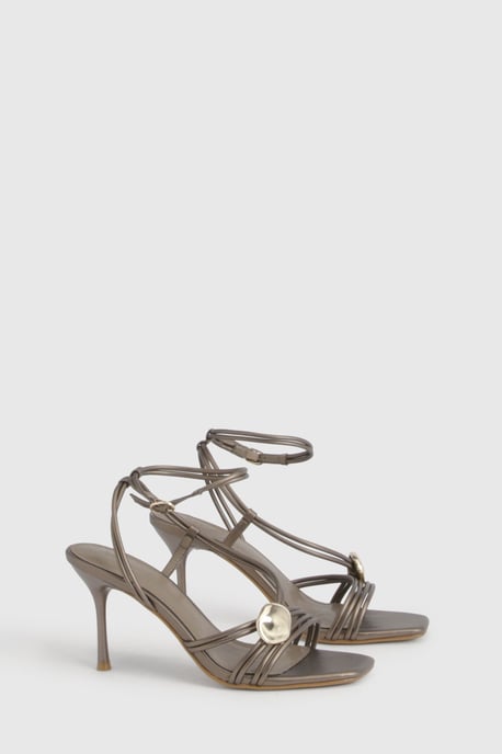 High Stiletto Strappy Hardware Detail Heels - Image 2
