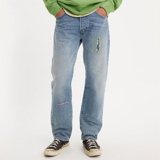 Men's Levis Distressed Mid Rise Straight Leg Jeans in Banshee Scream - Image 2