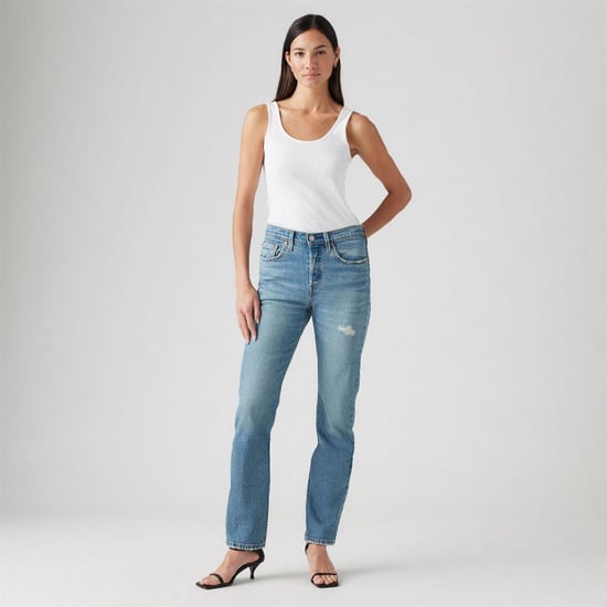 Women's Levis 501 Straight Leg Five Pocket Jeans in Historical Blue - Image 3
