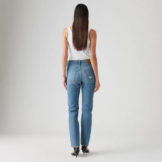 Women's Levis 501 Straight Leg Five Pocket Jeans in Historical Blue - Image 4