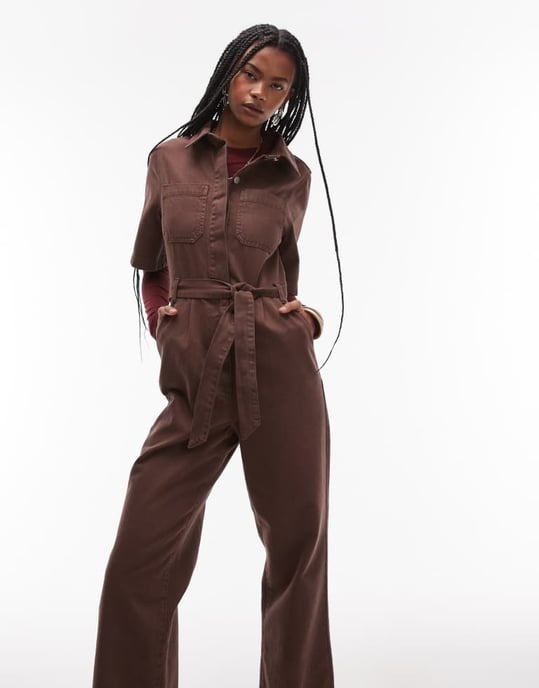 Topshop kortärmad jumpsuit i brons - Image 3