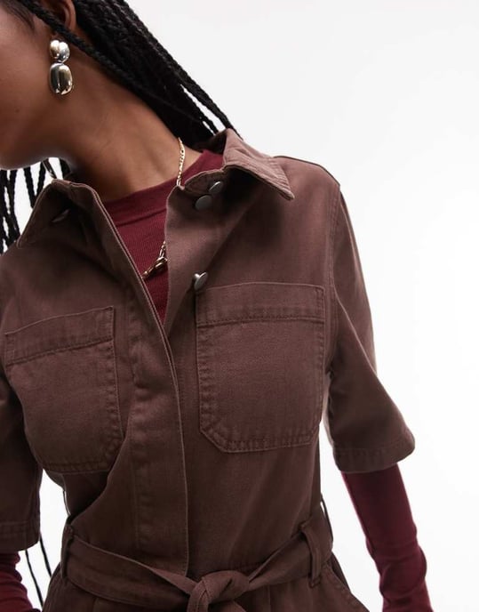 Topshop kortärmad jumpsuit i brons - Image 4