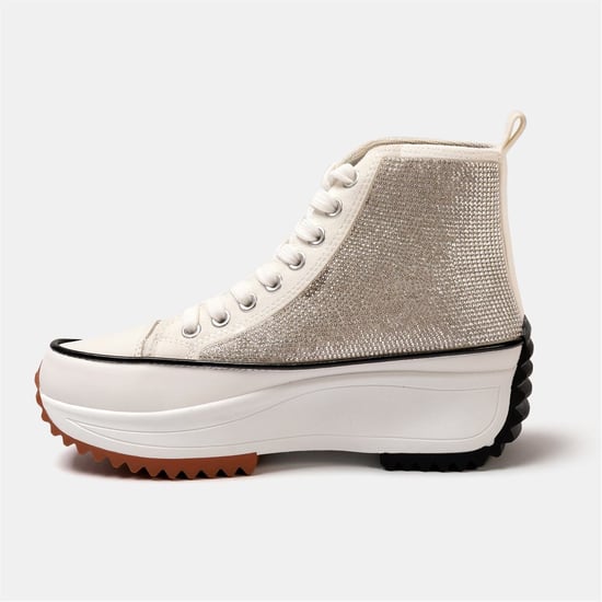 Women's Firetrap Platform Hi Top Ladies Trainers in White Glitter - Image 2