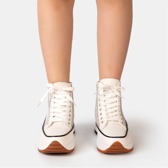 Women's Firetrap Platform Hi Top Ladies Trainers in White Glitter - Image 3