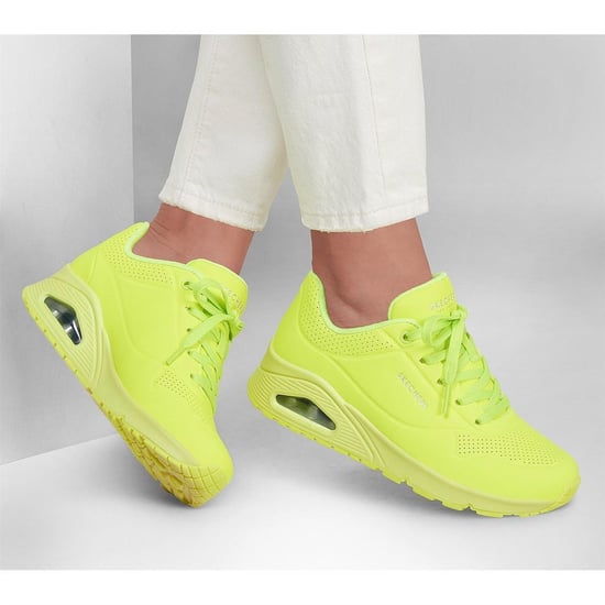 Women's Skechers Lace Up Sneaker Low Top Trainers in Neon Yellow - Image 6
