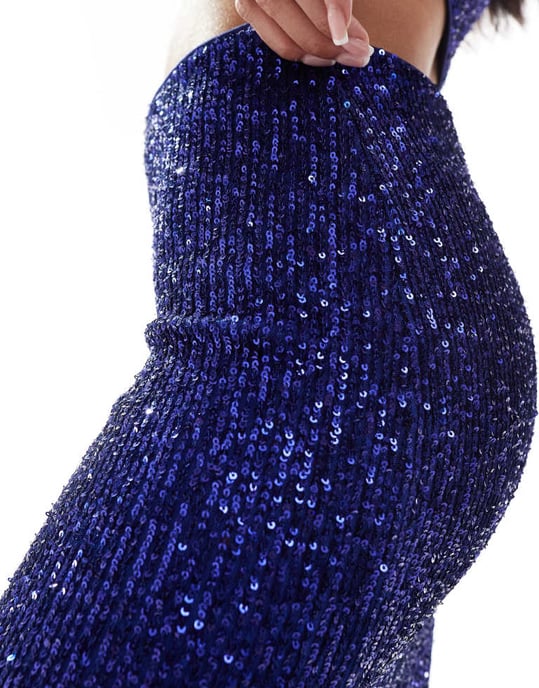 ASOS DESIGN koordinerad paljettkolonn midi kjol i blå - Image 4