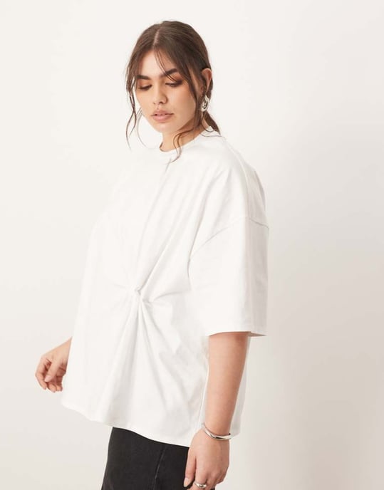 ARRANGE Curve jersey knot detail oversized t-shirt in white - Image 4