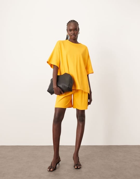 ARRANGE premium heavy weight textured jersey oversized t-shirt co-ord in mango - Image 2