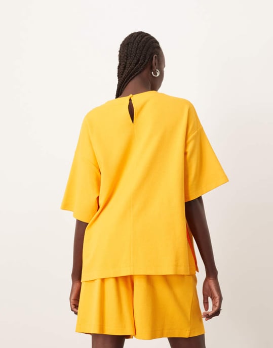 ARRANGE premium heavy weight textured jersey oversized t-shirt co-ord in mango - Image 4
