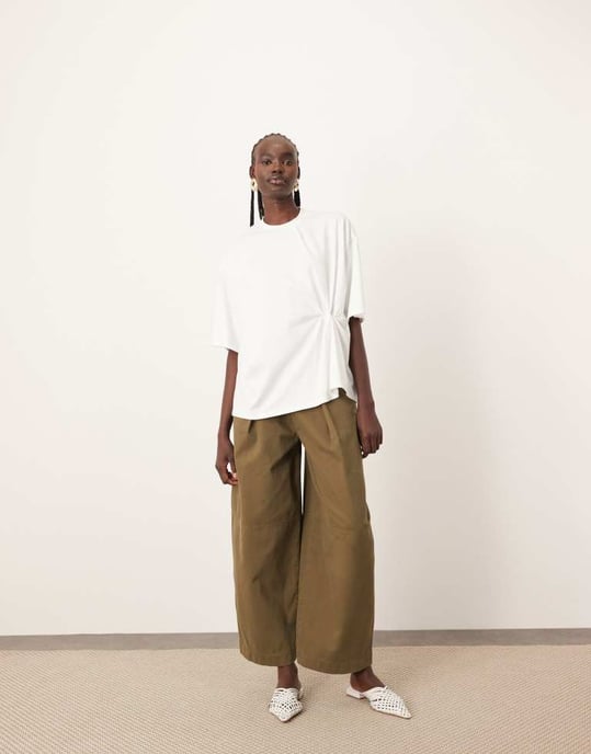 ARRANGE jersey knot detail oversized t-shirt in white - Image 3