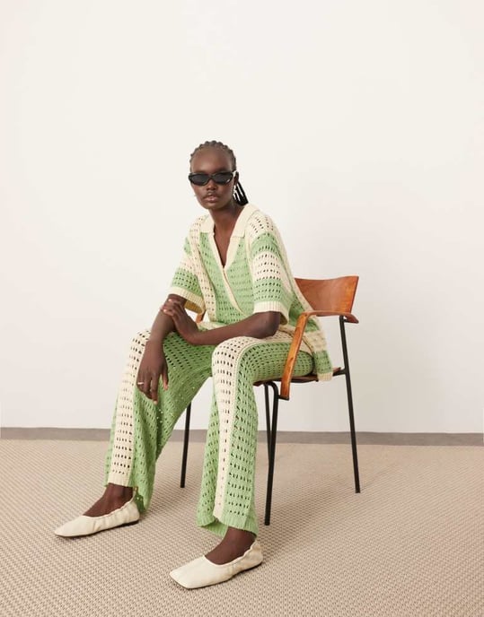 ARRANGE knitted vertical stripe oversized shirt co-ord in green - Image 4