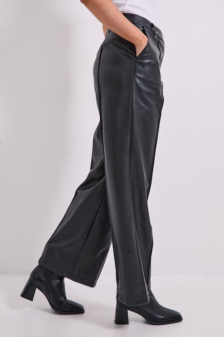 Faux Leather Wide Leg Trousers - Image 4
