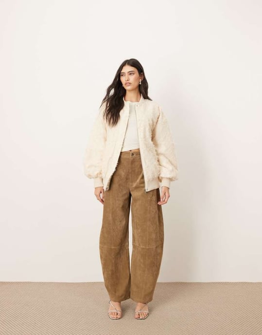 ARRANGE textured oversized bomber jacket in cream - Image 4