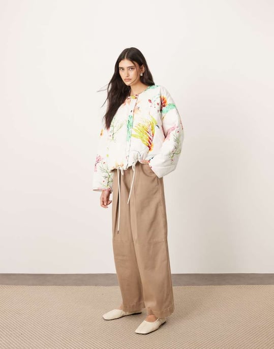 ARRANGE quilted bomber jacket in botanical floral - Image 2