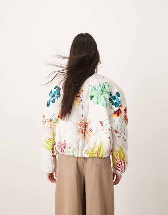 ARRANGE quilted bomber jacket in botanical floral - Image 3