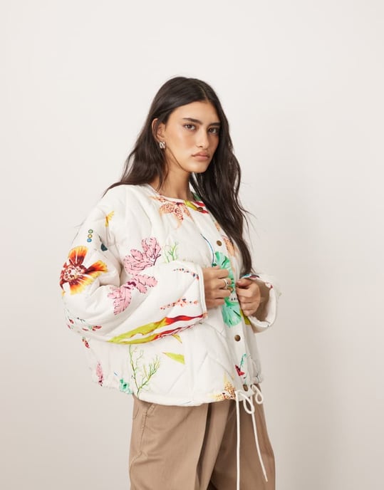 ARRANGE quilted bomber jacket in botanical floral - Image 4