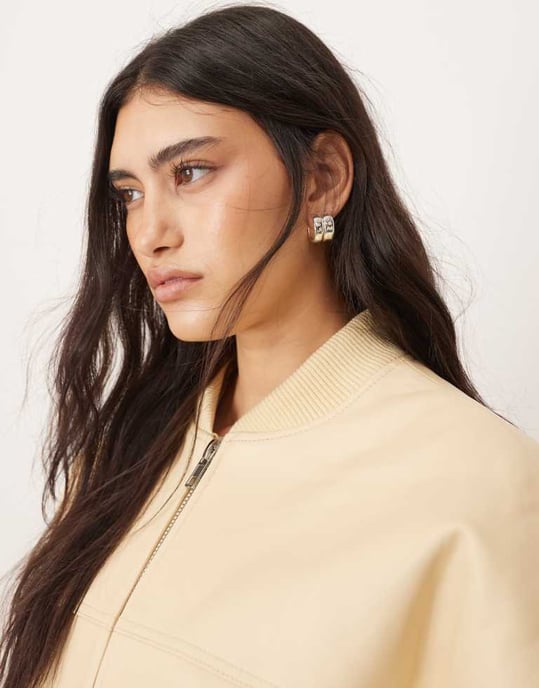 ARRANGE premium leather oversized bomber jacket co-ord in buttermilk - Image 2