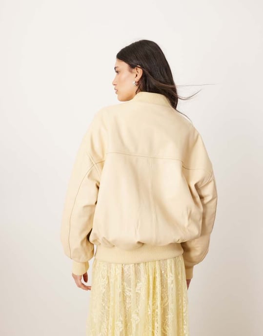 ARRANGE premium leather oversized bomber jacket co-ord in buttermilk - Image 3