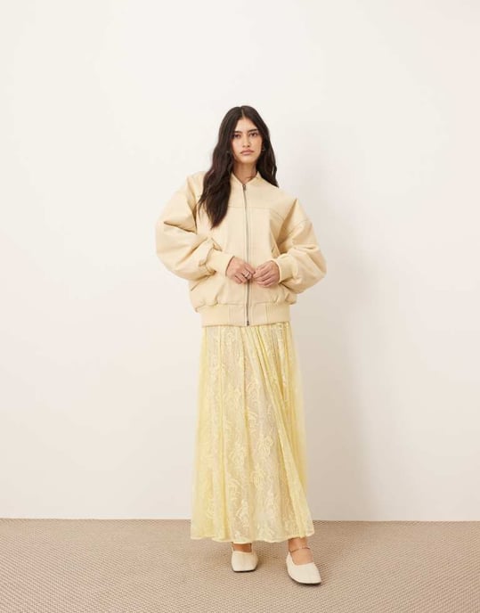 ARRANGE premium leather oversized bomber jacket co-ord in buttermilk - Image 4