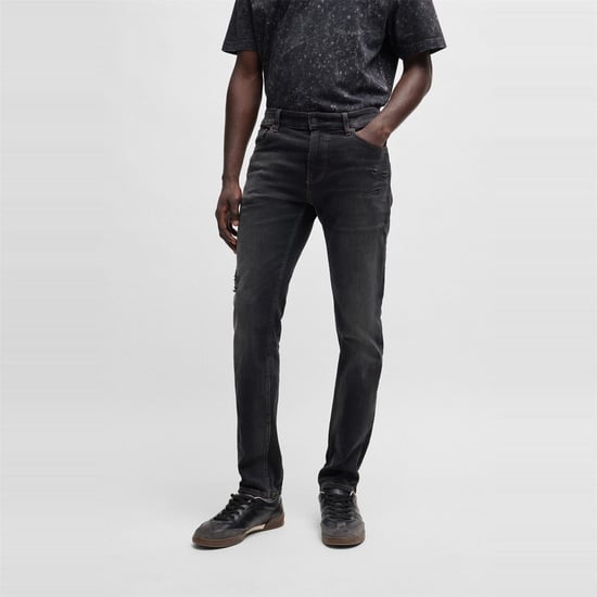 Men's Boss Delaware Five Pocket Slim Fit Jeans in Dark Grey - Image 2