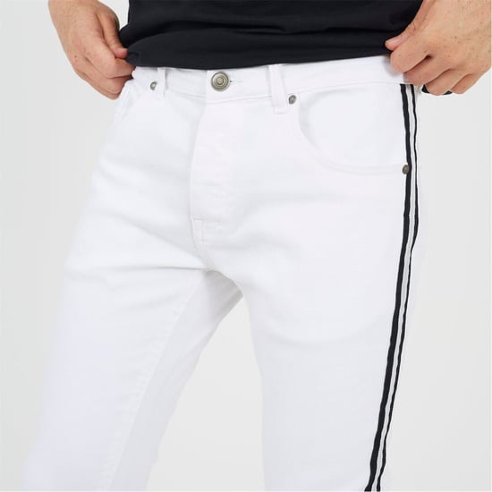Men's Brave Soul Fit Jeans With Contrast Side Seam Tape Detail in White - Image 3
