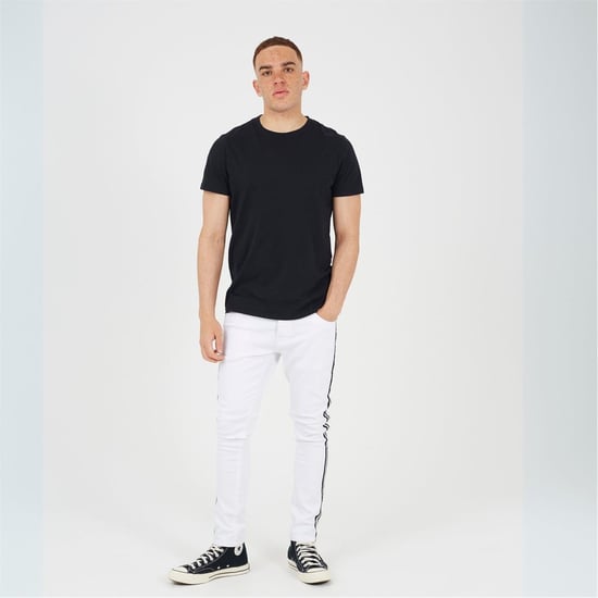 Men's Brave Soul Fit Jeans With Contrast Side Seam Tape Detail in White - Image 4