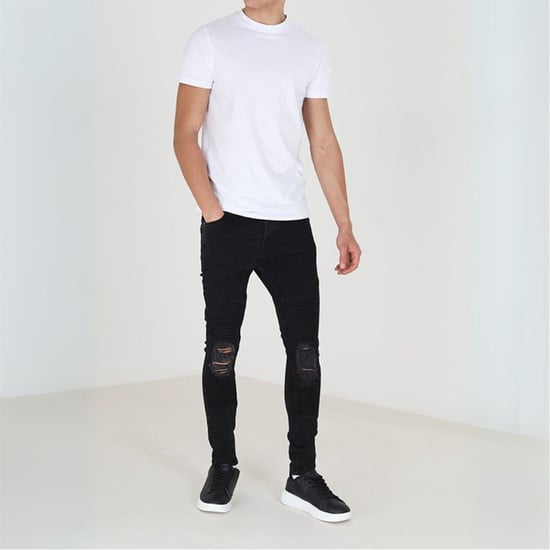 Men's Brave Soul Wash Biker Jeans in Charcoal - Image 4