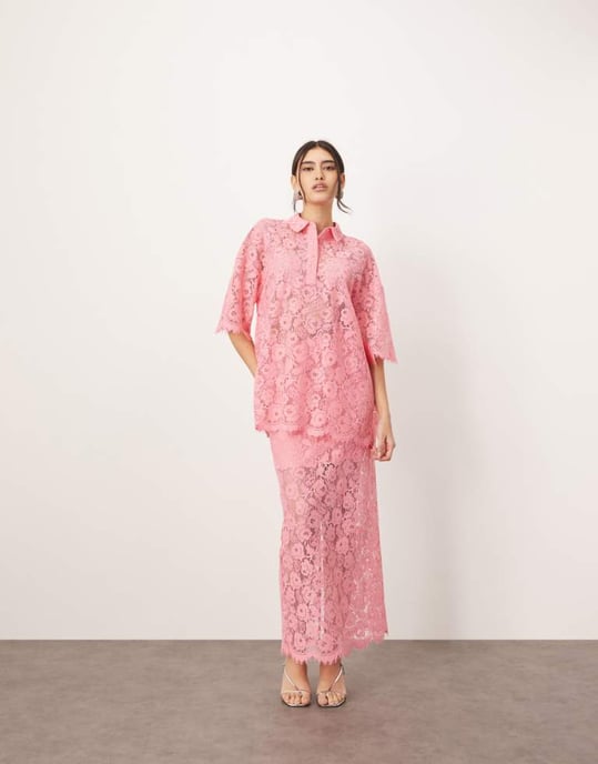 ARRANGE lace pencil skirt co-ord in pink - Image 1